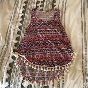 Flowy Pattern Top with Fringes